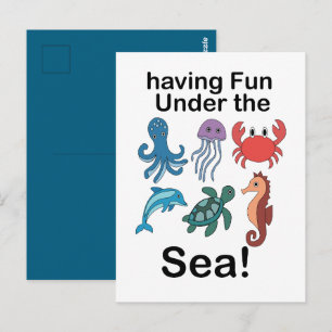 Carte Postale Créatures marines s'amusant sous la mer Anniversai