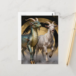 Carte Postale Créatures mythiques de chèvre dragon surprises