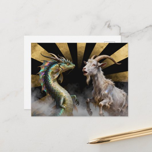 Carte Postale Créatures mythiques de chèvre-dragon surprises (Devant/Arrière en situation)