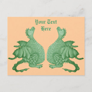 Carte Postale créatures mythiques deux dragons verts mignons