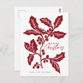 Carte Postale Crée à la main de linocut oeuvre sainte Noël (Devant / Derrière)