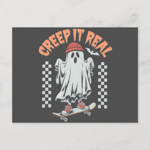 Carte Postale Creep It Real Retro Halloween patinage fantôme