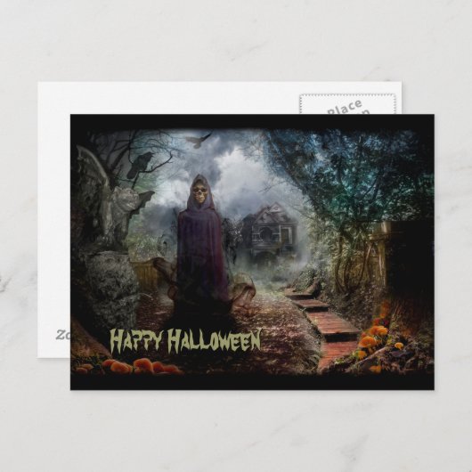 Carte Postale Creepy Haunted House and its Ghost Owner - Macabre (Devant / Derrière)