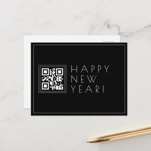 Carte Postale Créer instantanément du code QR | Style Happy New (Devant/Arrière en situation)