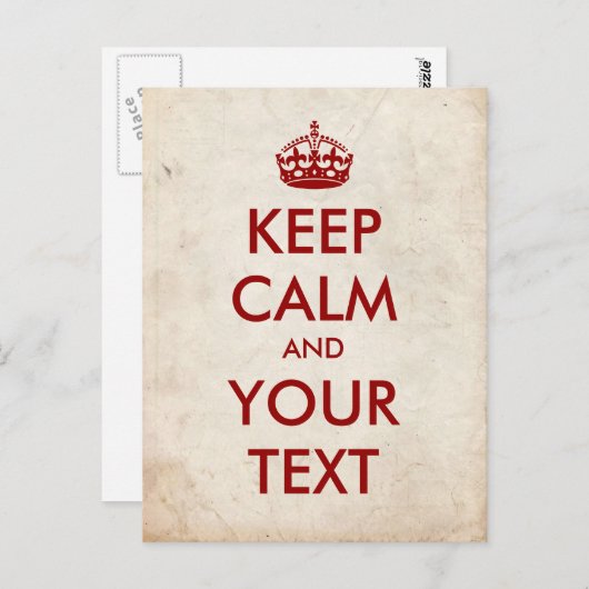 Carte Postale Créez votre propre "Keep Calm" (rouge foncé) (Devant / Derrière)