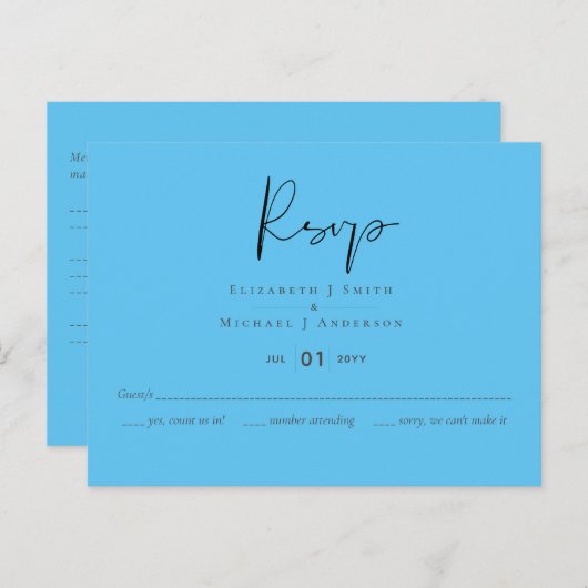 Carte Postale Créez Votre Propre Réponse Mariage Aqua Bleu Perso (Devant / Derrière)