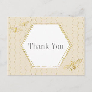 Carte Postale Crème Abeille à Miel Motif Or Merci
