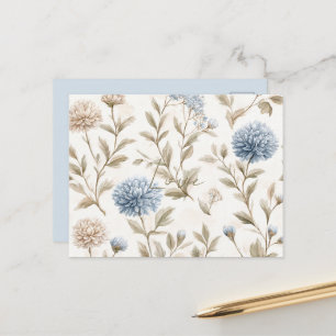 Carte Postale Crème Brun Fleurs Bleues Amour