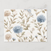 Carte Postale Crème Brun Fleurs Bleues Amour (Devant)