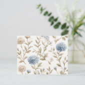 Carte Postale Crème Brun Fleurs Bleues Amour (Debout devant)