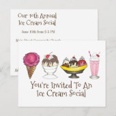 Carte Postale Crème de glace Social Sundae Cone Party Invitation (Devant / Derrière)