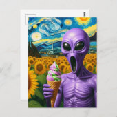 Carte Postale Crème de glace violette Alien (Devant / Derrière)
