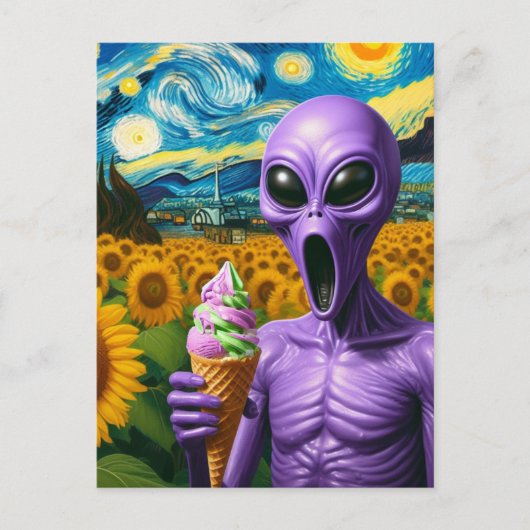 Carte Postale Crème de glace violette Alien (Devant)