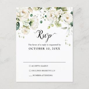 Carte Postale Crème d'ivoire blanc Rose mariage botanique RSVP P