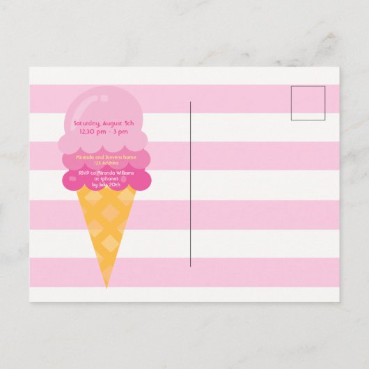 Carte Postale Crème glacée douce 1er anniversaire rose blanc (Dos)