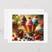 Carte Postale Crème glacée et fruits d'été, (Devant / Derrière)