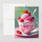 Carte Postale Crème glacée framboise dans une coupe de café rose (Devant / Derrière)