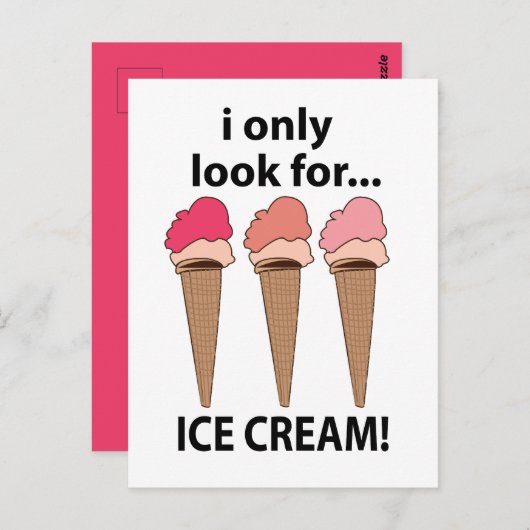 Carte Postale Crème Glacée Je ne cherche que de la crème glacée (Devant / Derrière)