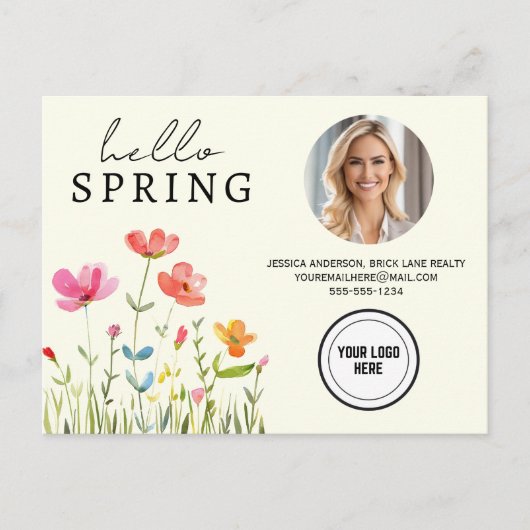 Carte Postale Crème Hello Spring Floral Real Estate Professional (Devant)