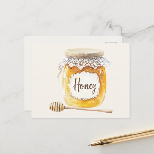 Carte Postale Crème Pot de miel Gold Nourriture (Devant/Arrière en situation)