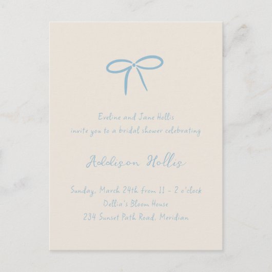 Carte Postale Crème Quelque chose Fête des mariées de Bow bleu (Devant)