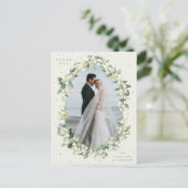 Carte Postale Crème Snowberry+Eucalyptus Merci Mariage Photo (Debout devant)