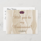 Carte Postale Crème Soie & Gemmes de coeur Bridesmaid (Devant / Derrière)