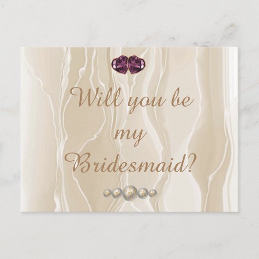 Carte Postale Crème Soie & Gemmes de coeur Bridesmaid (Devant)