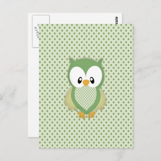 Carte Postale Crème verte douce mignonne et hibou jaune (Devant / Derrière)
