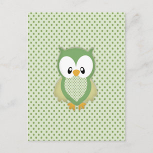 Carte Postale Crème verte douce mignonne et hibou jaune