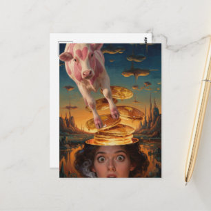 Carte Postale Crêpes de dame de petit déjeuner surprise Vache ro