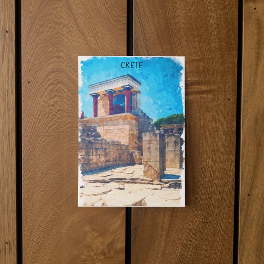 Carte Postale Crète Grèce antique Temple aquarelle