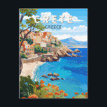 Carte Postale Crète Grèce Travel Art Vintage<br><div class="desc">Design de déplacement vectoriel rétro en Crète. La Crète est la plus grande île de Grèce et la cinquième plus grande de la mer Méditerranée.</div>