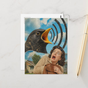 Carte Postale Cri d'oiseau surréaliste sur collage de femme