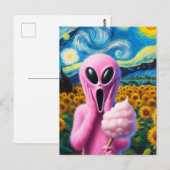 Carte Postale Criant Alien rose avec Cotton Candy Sunflowers (Devant / Derrière)