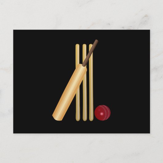 Carte Postale Cricket, wicket, chauve-souris et balle (Devant)