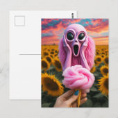 Carte Postale Cries d'Aliens roses dans le champ de tournesol Va (Devant / Derrière)