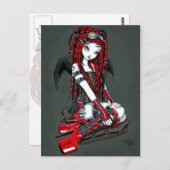 Carte postale "Crimson" Red Tattoo Cyber Goth Ange (Devant / Derrière)