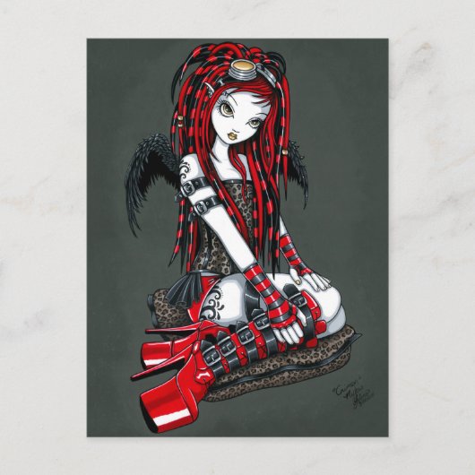 Carte postale "Crimson" Red Tattoo Cyber Goth Ange (Devant)