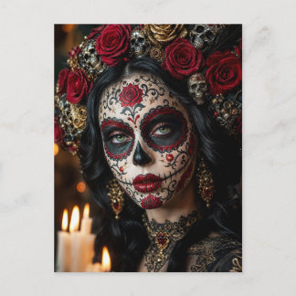 Carte Postale Crimson Rose Calavera – Jour des Morts élégant