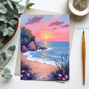 Carte Postale Crique Paradisiaque Couché de soleil aux vagues