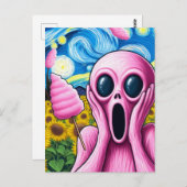 Carte Postale Cris Alien rose Tournesol Champ Coton Bonbon (Devant / Derrière)