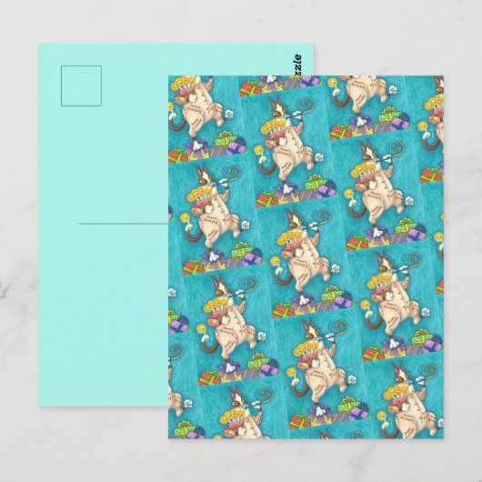 CARTE POSTALE CRISSEMENT ET CHAT FITZ EN TENUE DE NAISSANCE, GÂT (Devant / Derrière)