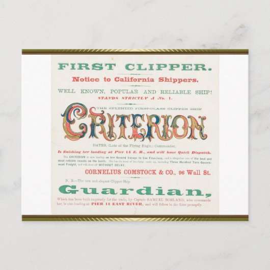 Carte Postale Criterion Clipper Sailing (Devant)