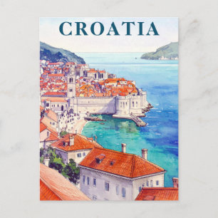 Carte Postale Croatie aquarelle vintage littoral de la mer Adria