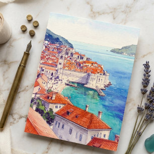Carte Postale Croatie Dubrovnik Littoral Aquarelle Vintage