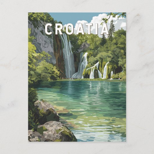 Carte Postale Croatie Illustration Voyage Art Vintage (Devant)