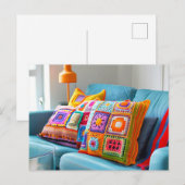 Carte Postale Crocheted Granny Square Pillows Lying on a Sofa (Devant / Derrière)
