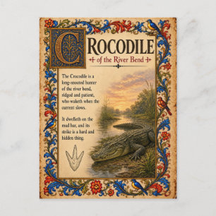 Carte Postale Crocodile, Art du Bestiaire Médiéval