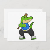 Carte Postale Crocodile au baseball avec une batte de baseball (Devant / Derrière)
